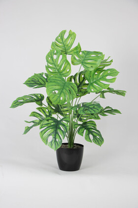 Yapay Devetabanı Ağacı(monstera bitkisi) 18 Yapraklı Siyah Saksıda 80 cm - Yapay Çiçek Deposu