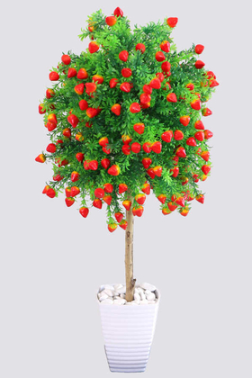 Yapay Çiçek Deposu - Yapay Bodur Çilek Ağacı Melamin Saksıda 100 cm