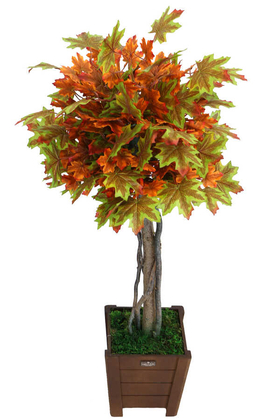 Yapay Çiçek Deposu - Yapay Bodur Çınar Ağacı 110 cm Yeşil-Kahve-Kızıl