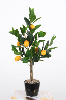 Yapay Bodur Limon Ağacı Siyah Saksıda 60 cm - Yapay Çiçek Deposu