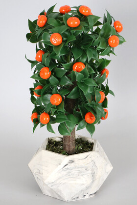 Yapay Çiçek Deposu - Beton Saksıda Yapay Misket Mandalina Ağacı 40 cm