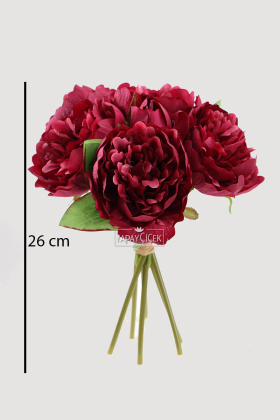 Yapay Çiçek 6lı Açmış Şakayık Gül Buketi Bordo - 4