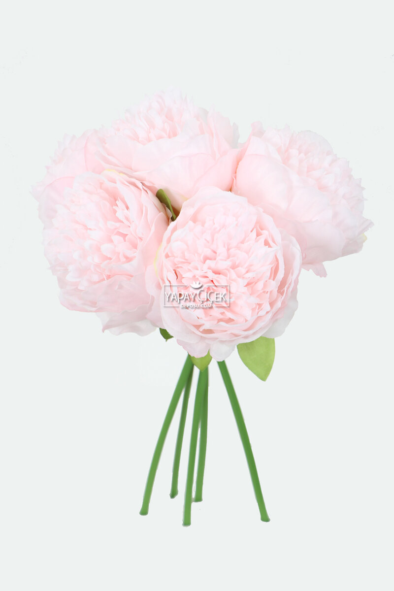 Yapay Çiçek 5li Açmış Lüx Şakayık Gül Buketi Pudra Pembe