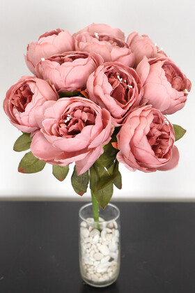 Yapay Çiçek 10 Dal Lüx İncili Gül Rosa Lucieae 40 cm Gülkurusu - Thumbnail