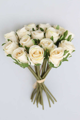 Yapay Çiçek Deposu - Yapay Çiçek 15li Lux Tomur Gül Buketi Krem