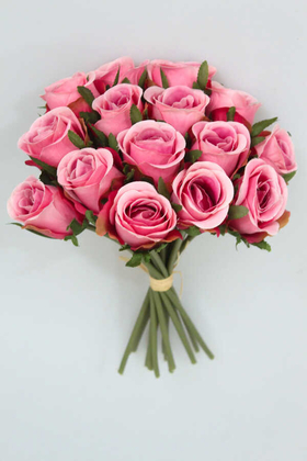 Yapay Çiçek 15li Lux Tomur Gül Buketi Pembe - Thumbnail