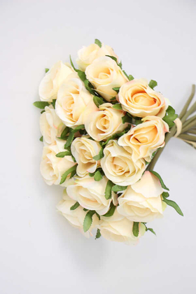 Yapay Çiçek 15li Lux Tomur Gül Buketi Somon - Thumbnail