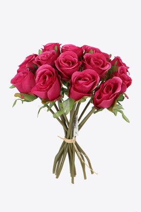 Yapay Çiçek 15li Lux Tomur Gül Buketi Fuşya - Thumbnail