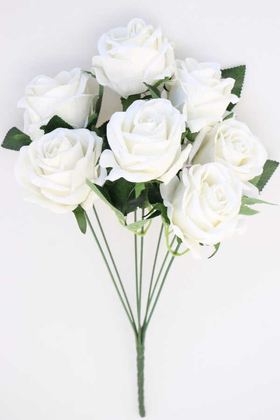 Yapay Çiçek Deposu - Yapay Çiçek 7li Lüx Kadife Gül Demeti 40 cm Kırık Beyaz