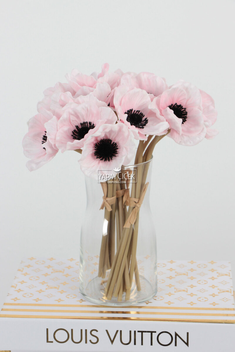 Yapay Çiçek Lüx Islak 6lı Anemon Demeti 25 Cm Pudra Pembe