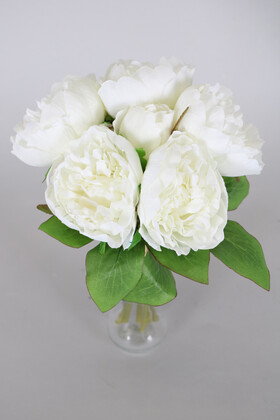 Yapay Çiçek Deposu - Yapay Çiçek Açmış Şakayık Gül Buketi Beyaz