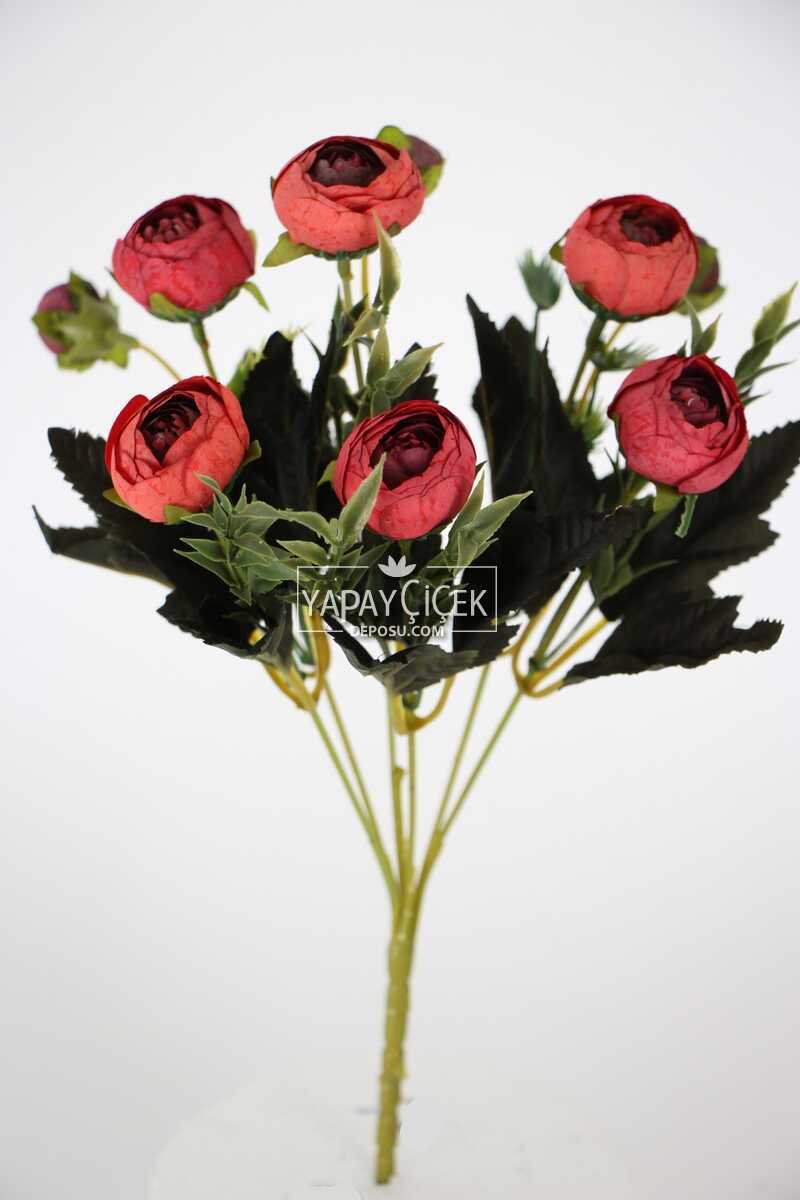 Yapay Çiçek Pastel Şakayık Gül Demeti 30cm Bordo