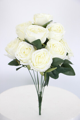 Yapay Çiçek 9lu Kat Kat Gül Demeti 42 cm Beyaz - Thumbnail