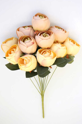 Yapay Çiçek Deposu - Yapay Çiçek 11 Dallı Yumru Gül Demeti 50 cm Kapiçino Krem