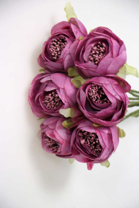 Yapay Çiçek İnce İpek Şakayık Gül Demeti 6 Dal Pastel Mor - Thumbnail