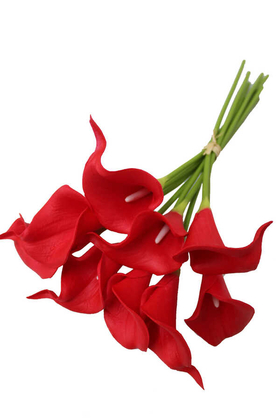 Yapay Çiçek Deposu - Yapay Çiçek Islak Gerçek Gala Çiçeği 9 Dal Kırmızı