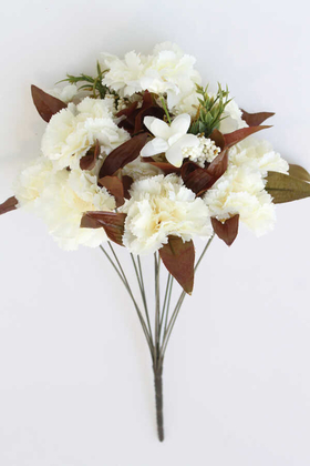 Yapay Çiçek Deposu - Yapay Çiçek 11 Dal Lüx Karanfil Aranjmanı Beyaz