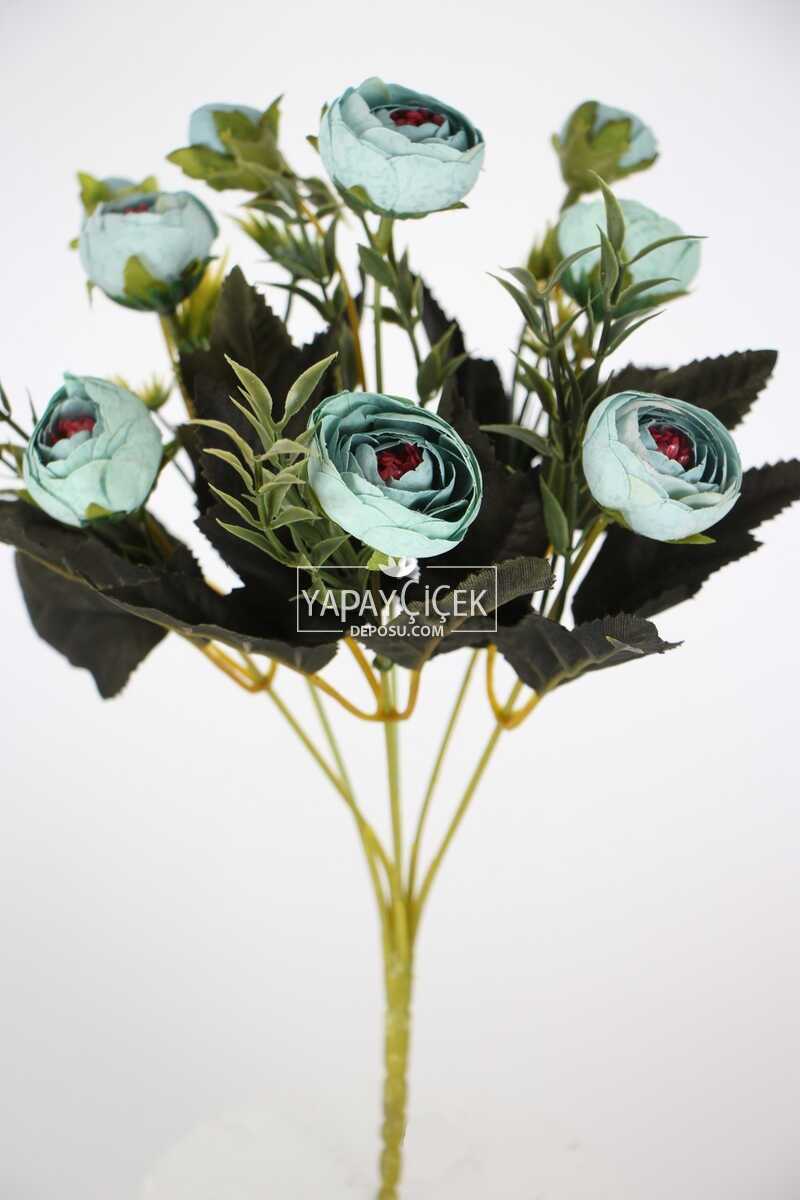 Yapay Çiçek Pastel Şakayık Gül Demeti 30cm Turkuaz