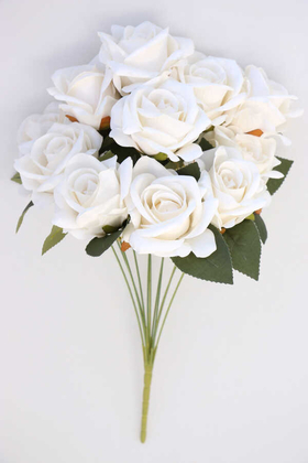 Yapay Çiçek Deposu - Yapay 11 Güllü Pastel Demet 50 cm Kırık Beyaz