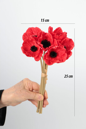 Yapay Çiçek Lüx Islak 6lı Anemon Demeti 25 cm Kırmızı - 4