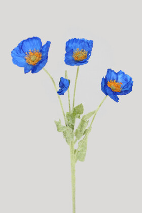 Yapay Çiçek Deposu - Yapay Çiçek 4lü Gelincik Dalı 60 cm Lacivert