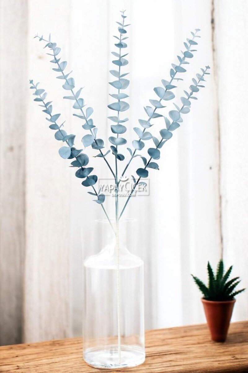 Yapay Retro Pastel Okaliptus Dalı 80 Cm Açık Mavi