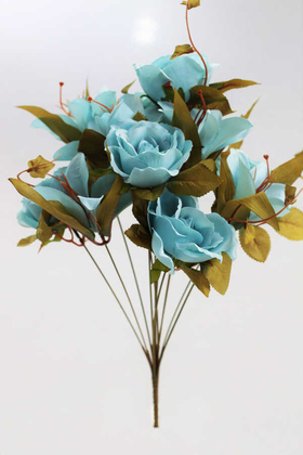 Yapay Çiçek Deposu - Yapay Çiçek Lüx Lilyum Gül Buketi Açık Mavi