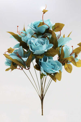 Yapay Çiçek Lüx Lilyum Gül Buketi Açık Mavi - Thumbnail