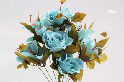 Yapay Çiçek Lüx Lilyum Gül Buketi Açık Mavi - Thumbnail