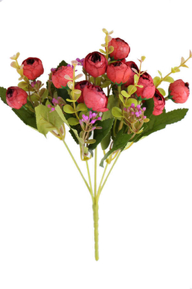 Yapay Çiçek Deposu - Yapay Çiçek Lüx 13lü Küçük Eren Gül Demeti Koyu kırmızı