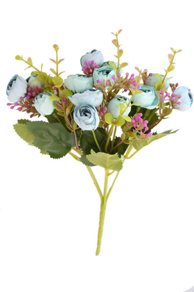 Yapay Çiçek Deposu - Yapay Çiçek Lüx 13lü Küçük Eren Gül Demeti Mavi-Su Yeşili