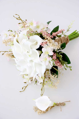 Yapay Çiçek Deposu - Gelin Buketi Lüx Serisi Beyaz Gala Pembe Serüveni 2li Set