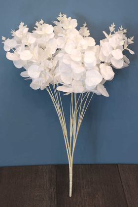 Yapay Çiçek Deposu - Yapay 16 Dallı Lüx Okaliptus Bitkisi 50 cm Beyaz