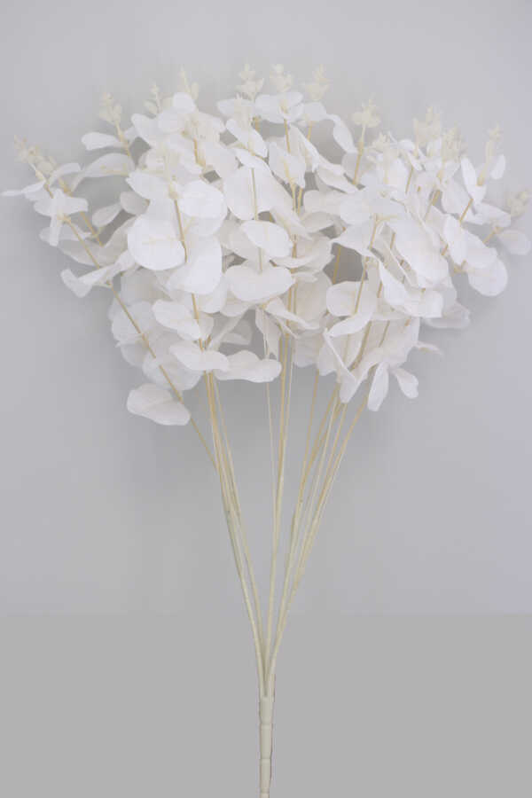 Yapay 16 Dallı Lüx Okaliptus Bitkisi 50 cm Beyaz