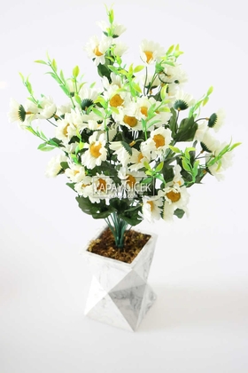 Yapay Çiçek Deposu - Beton Vazoda Büyük Papatya Tanzimi 55 cm Krem
