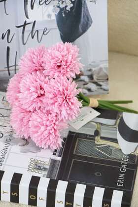 Yapay Çiçek Top Krizantem 7li Mini Kartopu Demeti 23 cm Pembe - 2
