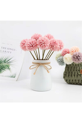 Yapay Çiçek Top Krizantem 7li Mini Kartopu Demeti 23 cm Pembe - 3
