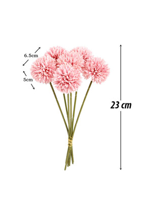 Yapay Çiçek Top Krizantem 7li Mini Kartopu Demeti 23 cm Pembe - 4