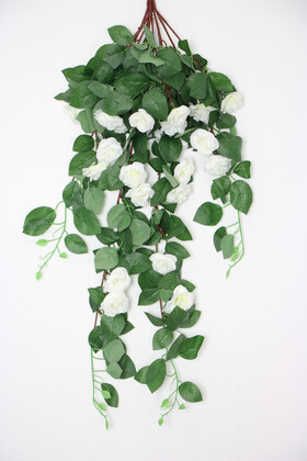 Yapay Çiçek Deposu - Yapay Güllü Sarkan Sarmaşık 80 cm Beyaz