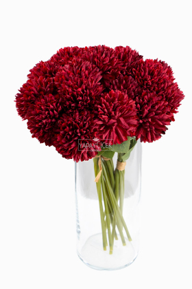 Yapay Çiçek Top Krizantem 7li Mini Kartopu Demeti 30 cm Bordo - 2