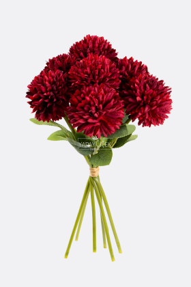 Yapay Çiçek Top Krizantem 7li Mini Kartopu Demeti 30 cm Bordo - Yapay Çiçek Deposu