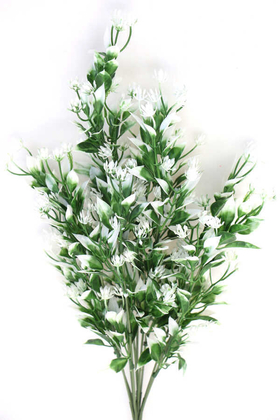 Yapay Çiçek Beyaz Mini Çiçekli Yeşillik Demeti - Thumbnail