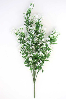 Yapay Çiçek Beyaz Mini Çiçekli Yeşillik Demeti - Thumbnail
