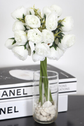 Yapay Çiçek Deposu - Yapay 27li Mini Kafa Erengül Demeti 30 cm Beyaz