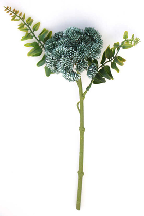 Yapay Çiçek Deposu - Yapay Brokoli Bitkisi Tek Dal 28 cm Turkuaz
