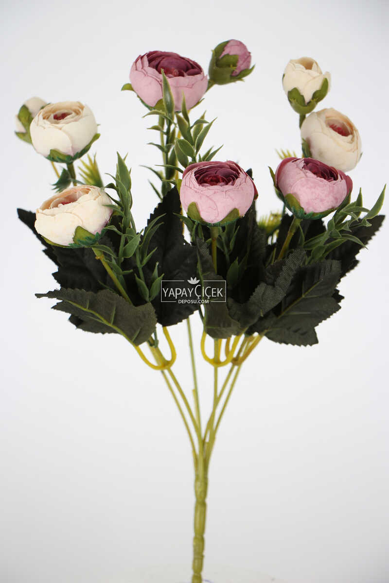 Yapay Çiçek Pastel Şakayık Gül Demeti 30cm Krem-pembe