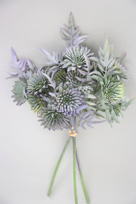 Yapay Çiçek Deposu - Yapay Lüx 3lü Pastel Bitki Dalı 32 cm Yeşil-Mor