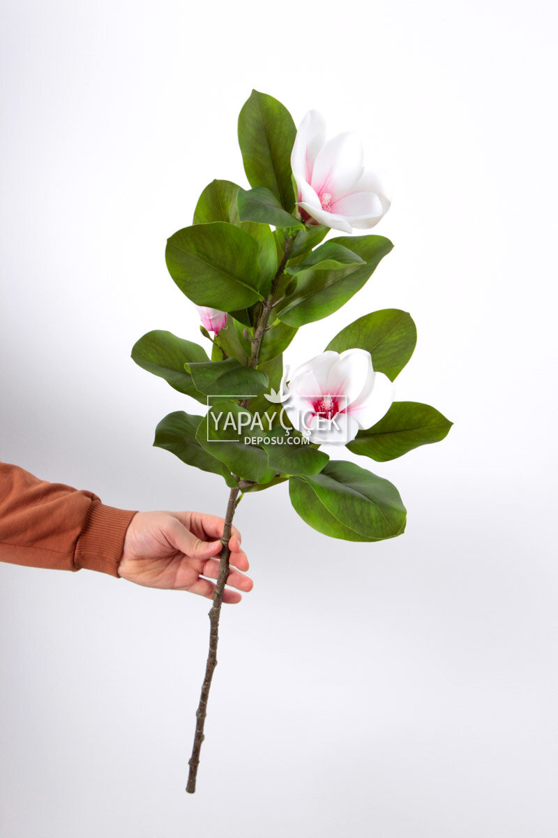 Yapay Çiçek Lüx Islak Manolya Dalı 100 Cm Beyaz-fuşya
