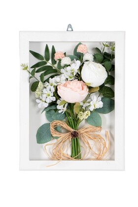 Dekoratif Yapay Çiçek Çerçeve Tablo 28cmx37cm Pudra - Beyaz - Yapay Çiçek Deposu