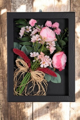 Dekoratif Yapay Çiçek Çerçeve Tablo 28cmx37cm Pudra - Pembe - 2